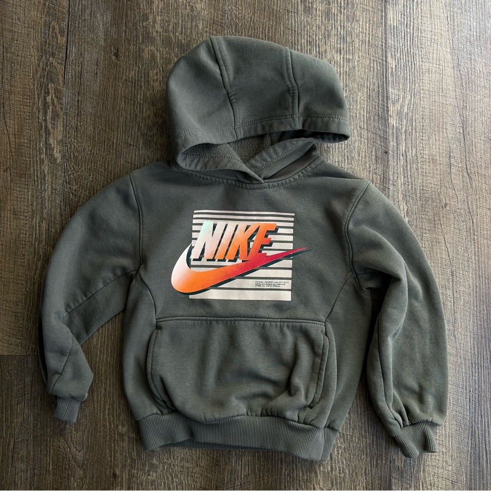 Nike Kids Dark Green Gray Hoodie Hooded Sweatshirt size 4 XS toddler boys girls